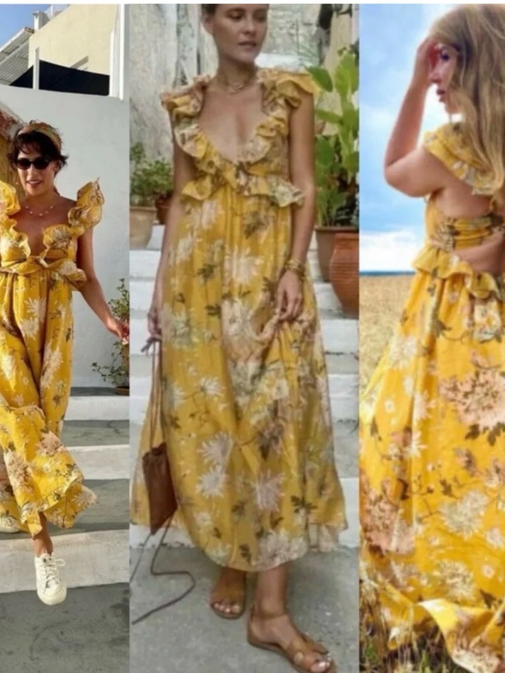 H&M Yellow Floral Ruffle Maxi Dress